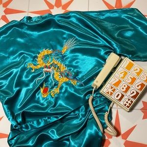 Vintage Embroidered Chinese Dragon Satin Kimono